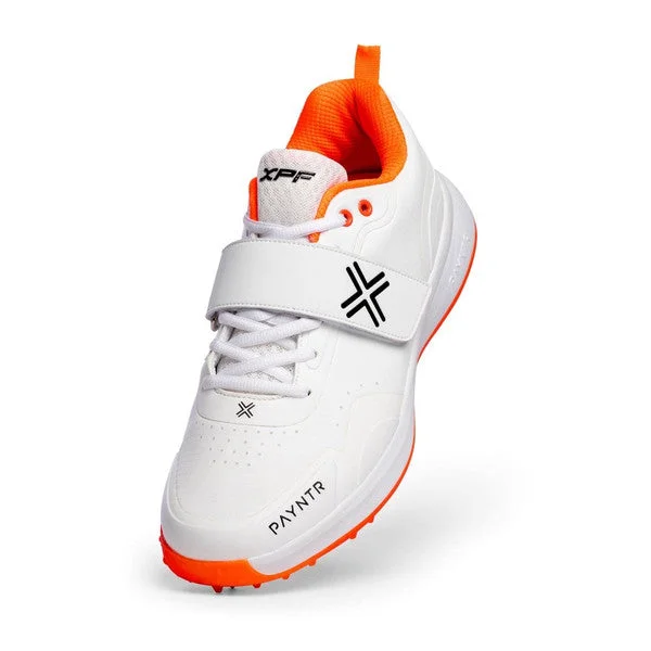 Payntr XPF -P6  Bowling Spike (White & Orange) Cricket Shoes