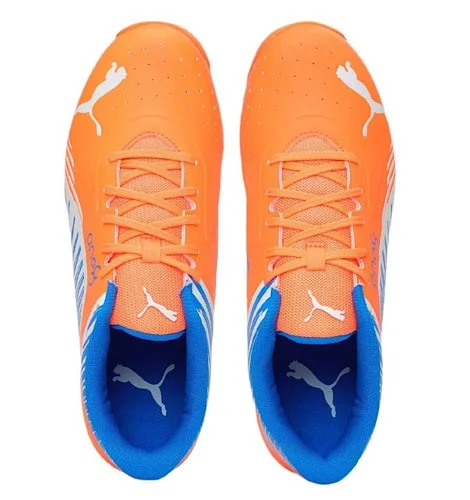 Puma One8 22 FH VK Rubber Cricket Shoes Neon Citrus (Orange)/White Blue view 2
