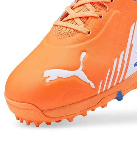 Puma One8 22 FH VK Rubber Cricket Shoes Neon Citrus (Orange)/White Blue view 5